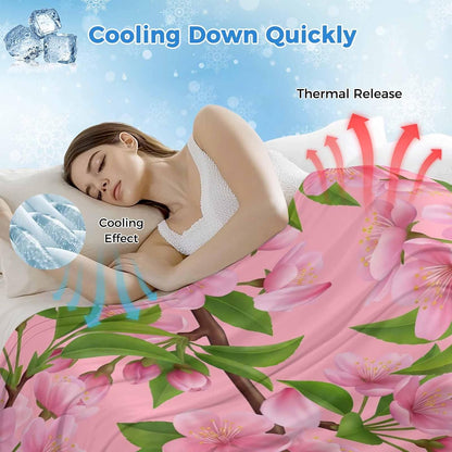 Cooling Blanket for Hot Sleepers, Pink Peach Flowers Lightweight Breathable Summer Blanket, Spring Botanical Watercolor Floral Leaf Double-Side Cool Throw Blankets for Sleeping Travel, 30"x40"