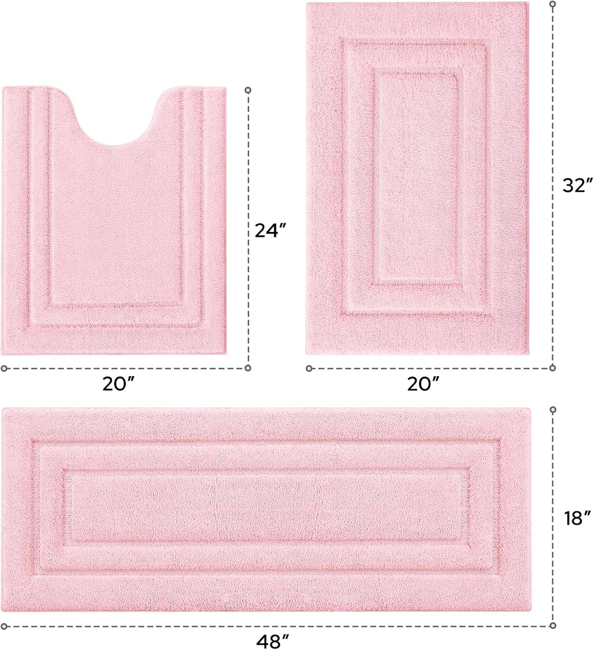 Light Pink Bathroom Rugs Set of 3, Non Slip Bath Runners