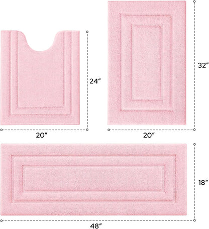 Light Pink Bathroom Rugs Set of 3, Non Slip Bath Runners