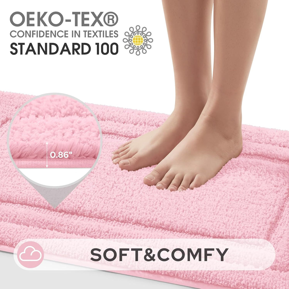Light Pink Bathroom Rugs Set of 3, Non Slip Bath Runners