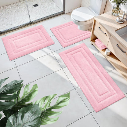 Light Pink Bathroom Rugs Set of 3, Non Slip Bath Runners