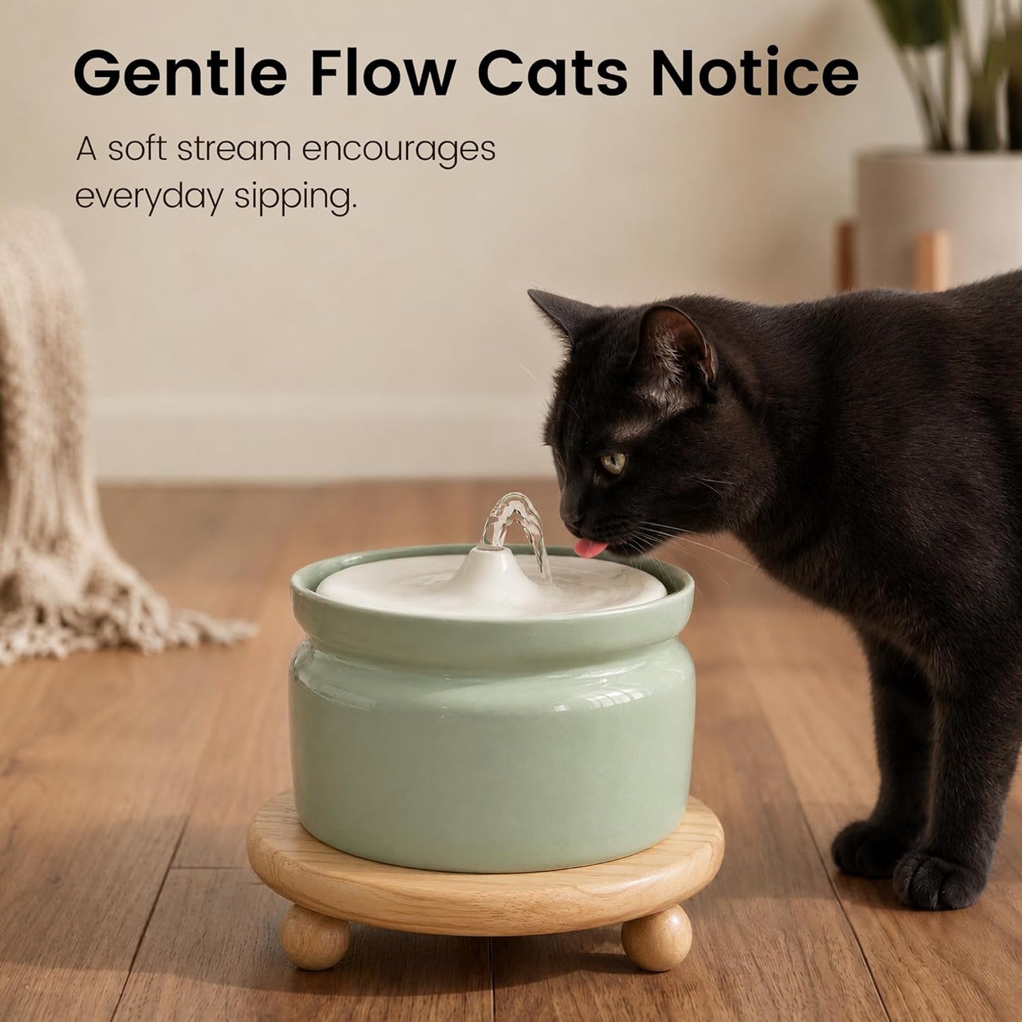 Ceramic Cat Water Fountain, 1L/32oz Automatic Pet Drinking Fountain | Quiet USB Powered Pump, Triple Filtration | BPA-Free, Easy to Clean & Dishwasher Safe | for Cats & Small Dogs