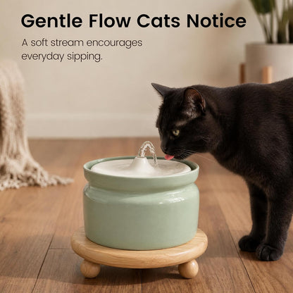 Ceramic Cat Water Fountain, 1L/32oz Automatic Pet Drinking Fountain | Quiet USB Powered Pump, Triple Filtration | BPA-Free, Easy to Clean & Dishwasher Safe | for Cats & Small Dogs