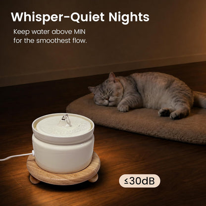Ceramic Cat Water Fountain, 1L/32oz Automatic Pet Drinking Fountain | Quiet USB Powered Pump, Triple Filtration | BPA-Free, Easy to Clean & Dishwasher Safe | for Cats & Small Dogs