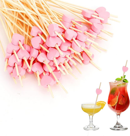 Pink Heart Cocktail Picks, 100PCS Toothpicks for Appetizers, 4.72 Inch Valentines Fancy Picks for Food, Bamboo Food Sandwich Skewers Drink Dessert for Valentine's Day Wedding Party Decoration Supplies