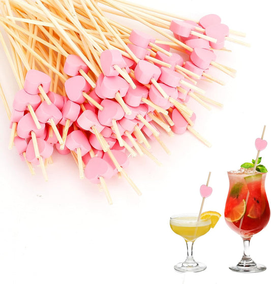 Pink Heart Cocktail Picks, 100PCS Toothpicks for Appetizers, 4.72 Inch Valentines Fancy Picks for Food, Bamboo Food Sandwich Skewers Drink Dessert for Valentine's Day Wedding Party Decoration Supplies