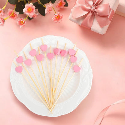 Pink Heart Cocktail Picks, 100PCS Toothpicks for Appetizers, 4.72 Inch Valentines Fancy Picks for Food, Bamboo Food Sandwich Skewers Drink Dessert for Valentine's Day Wedding Party Decoration Supplies