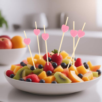 Pink Heart Cocktail Picks, 100PCS Toothpicks for Appetizers, 4.72 Inch Valentines Fancy Picks for Food, Bamboo Food Sandwich Skewers Drink Dessert for Valentine's Day Wedding Party Decoration Supplies