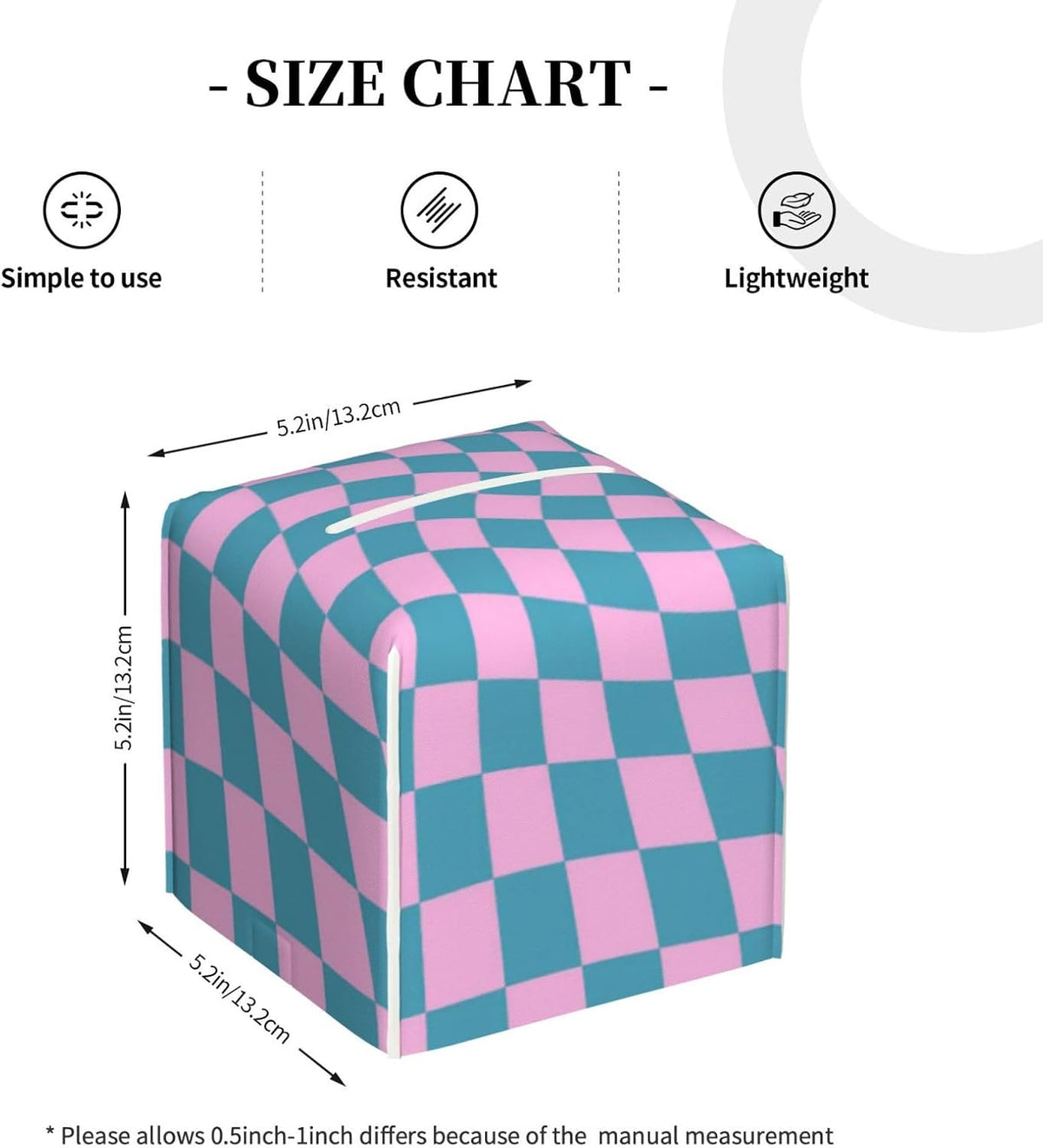 Blue Pink Checkered Warped Checkerboard Tissue Box Cover Square PU Leather Tissue Holder for Tabletop, Bathroom, Office
