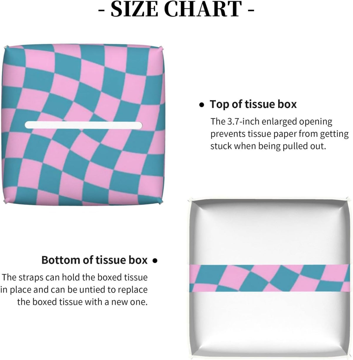 Blue Pink Checkered Warped Checkerboard Tissue Box Cover Square PU Leather Tissue Holder for Tabletop, Bathroom, Office