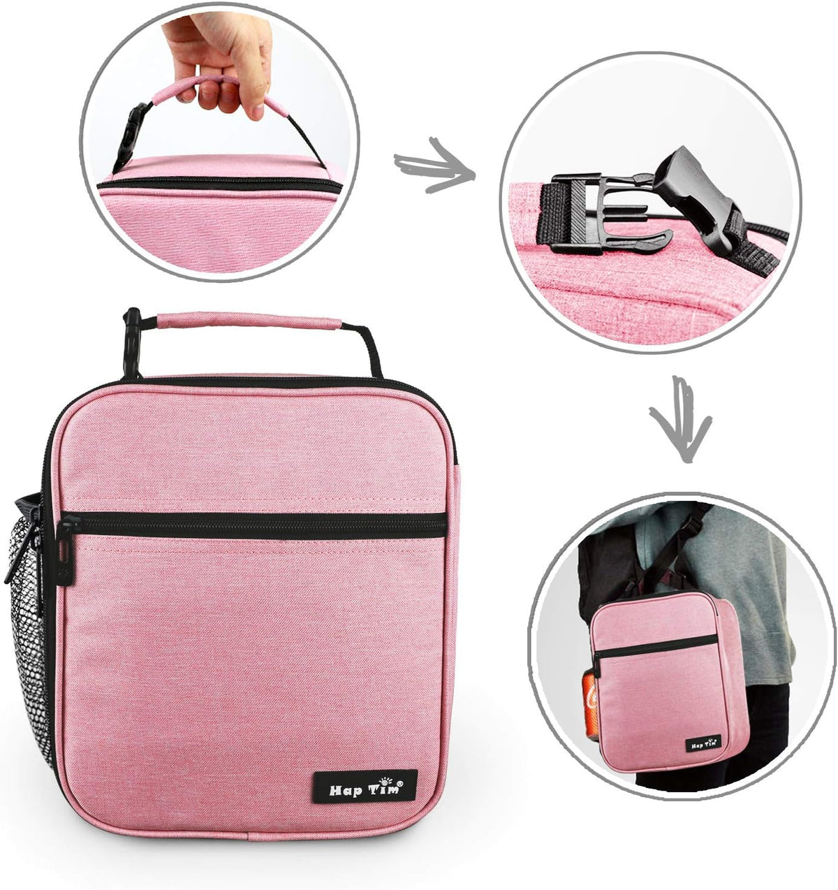 lunchbox for Adult, Insulated Lunch Bag for Women, Reusable Lunch Box, Spacious Lunchbag, Pink (18654-PK)