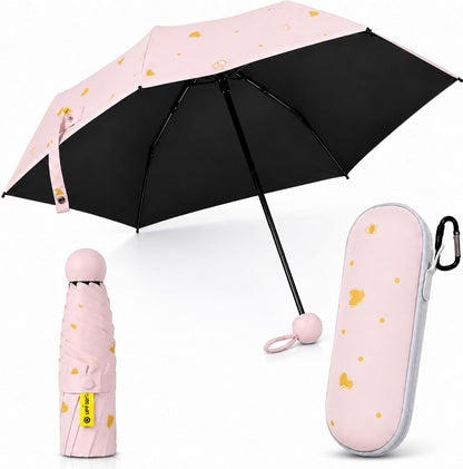 Mini Travel Umbrella, UPF 50+ Purse Umbrella with Case and Carabiner