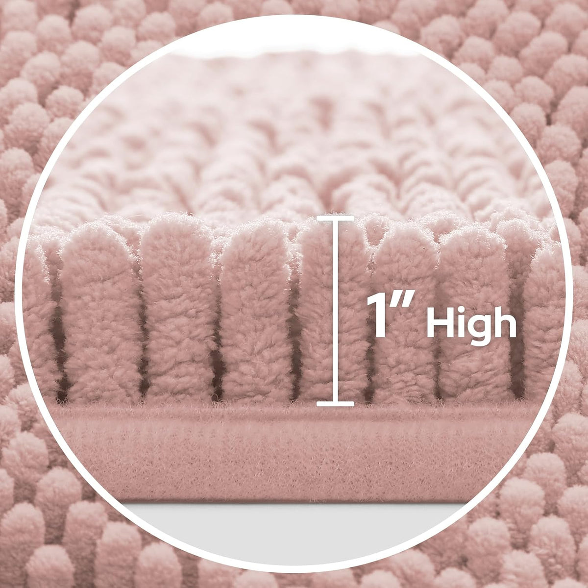 Dusty Pink Chenille Bathroom Rugs Set of 3, Non Slip Bath Mat