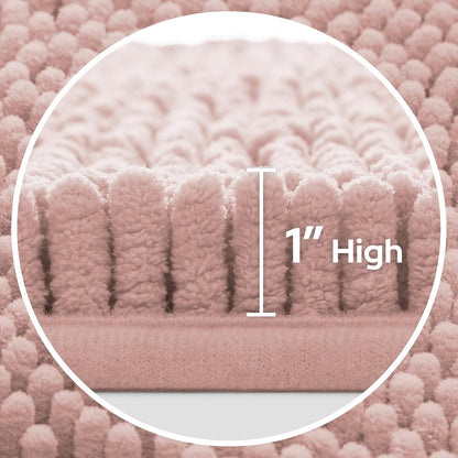 Dusty Pink Chenille Bathroom Rugs Set of 3, Non Slip Bath Mat