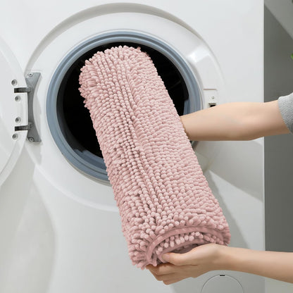 Dusty Pink Chenille Bathroom Rugs Set of 3, Non Slip Bath Mat
