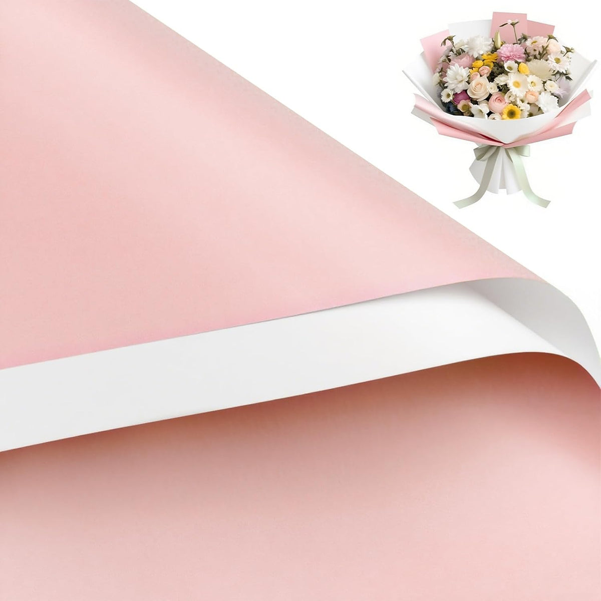 20 Sheets Flower Wrapping Paper - 22.4 x 22.4 inch Pink White Color Water-Resistant Floral Bouquet Wrapping Paper, Florist Supplies Packaging for Wedding Birthday Gift DIY