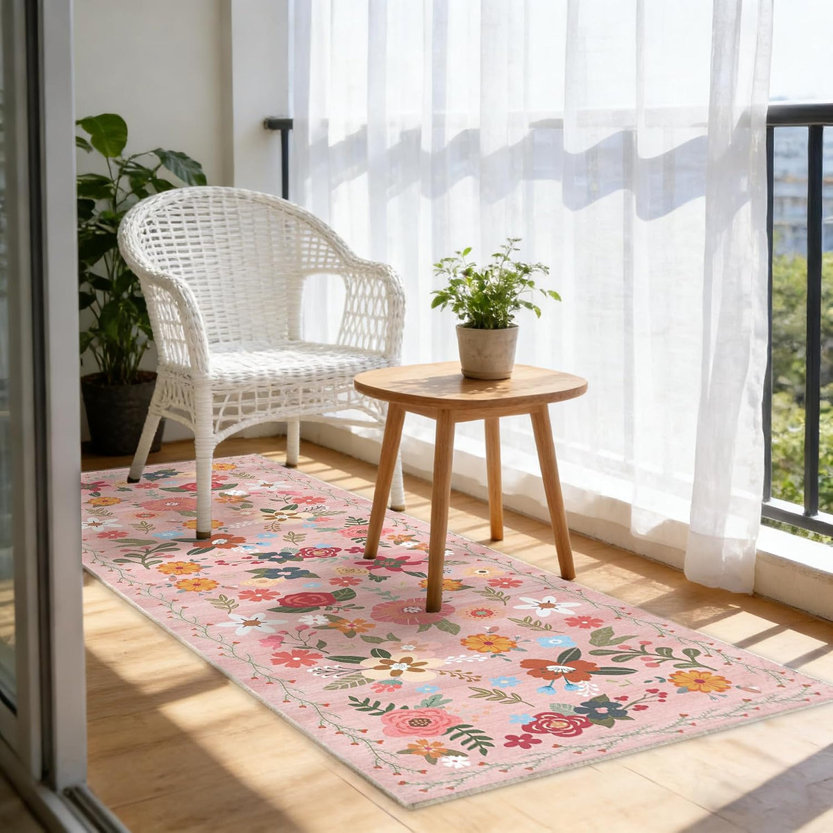 2x6 Washable Runner Rug Non-Slip - Floral Kitchen Rugs Stain Resistant Soft Low Pile Floor Runner for Hallway Indoor Entryway Bedroom Laundry Room（Pink，2x6）