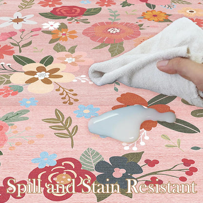 2x6 Washable Runner Rug Non-Slip - Floral Kitchen Rugs Stain Resistant Soft Low Pile Floor Runner for Hallway Indoor Entryway Bedroom Laundry Room（Pink，2x6）