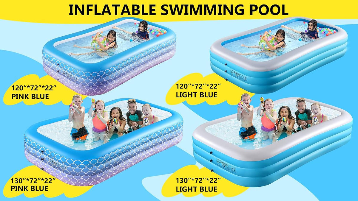 2025 Upgrade Inflatable Pool for Kids and Adults-120"*72"*22" Full-Sized Inflatable Swimming Pool Leakproof Blow Up Above Ground for Backyard Outdoor Garden Summer Water Party Pink