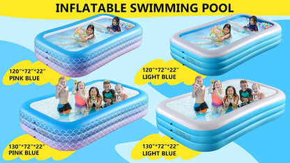 2025 Upgrade Inflatable Pool for Kids and Adults-120"*72"*22" Full-Sized Inflatable Swimming Pool Leakproof Blow Up Above Ground for Backyard Outdoor Garden Summer Water Party Pink