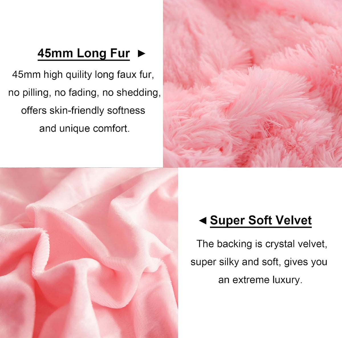 Fluffy Faux Fur Standard Pillow Cases Set of 2, Pink