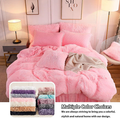 Fluffy Faux Fur Standard Pillow Cases Set of 2, Pink