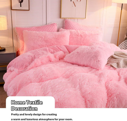 Fluffy Faux Fur Standard Pillow Cases Set of 2, Pink