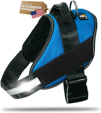DOGGYKINGDOM No Choke Dog Harness with Handle and Patch Panels, Adjustable Reflective Dog Vest for Medium Sized Dog, Blue, M