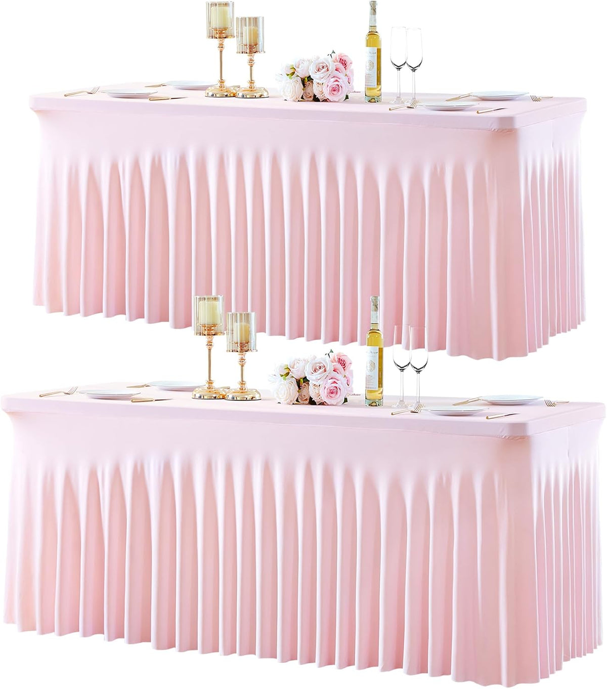 2 Pack Spandex Pink Fitted Table Cloth for 6ft Rectangle Tables Pink Stretch Tablecloth Table Covers Skirt Banquet Tablecloths Wrinkle Free Tablecloth for Parties Wedding