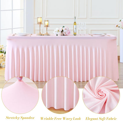 2 Pack Spandex Pink Fitted Table Cloth for 6ft Rectangle Tables Pink Stretch Tablecloth Table Covers Skirt Banquet Tablecloths Wrinkle Free Tablecloth for Parties Wedding