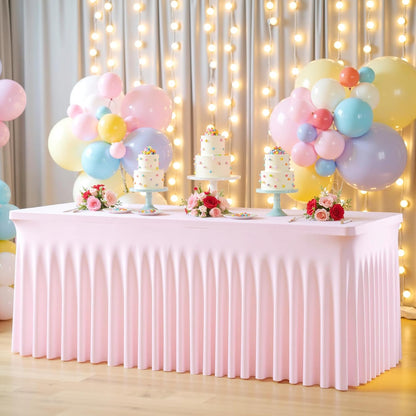 2 Pack Spandex Pink Fitted Table Cloth for 6ft Rectangle Tables Pink Stretch Tablecloth Table Covers Skirt Banquet Tablecloths Wrinkle Free Tablecloth for Parties Wedding