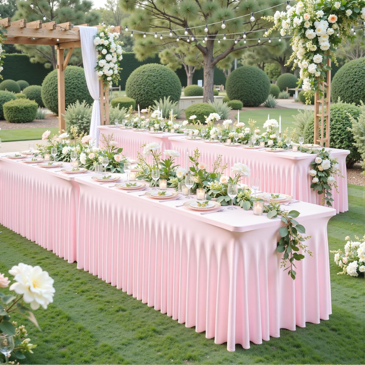 2 Pack Spandex Pink Fitted Table Cloth for 6ft Rectangle Tables Pink Stretch Tablecloth Table Covers Skirt Banquet Tablecloths Wrinkle Free Tablecloth for Parties Wedding