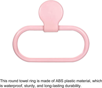 Wall Mounted Oval Towel Ring ABS Hanging Holder Self-Adhesive for Bathroom Kitchen Accessories, Pink