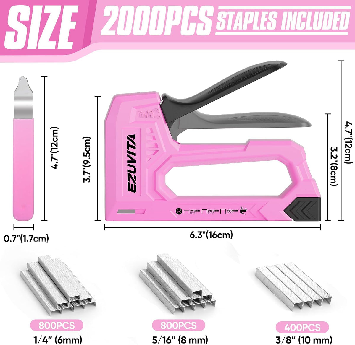 Light Duty Staple Gun for Wood, Pink Upholstery Staple Gun Kit