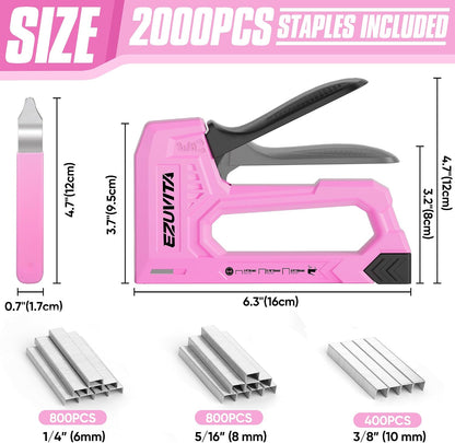 Light Duty Staple Gun for Wood, Pink Upholstery Staple Gun Kit