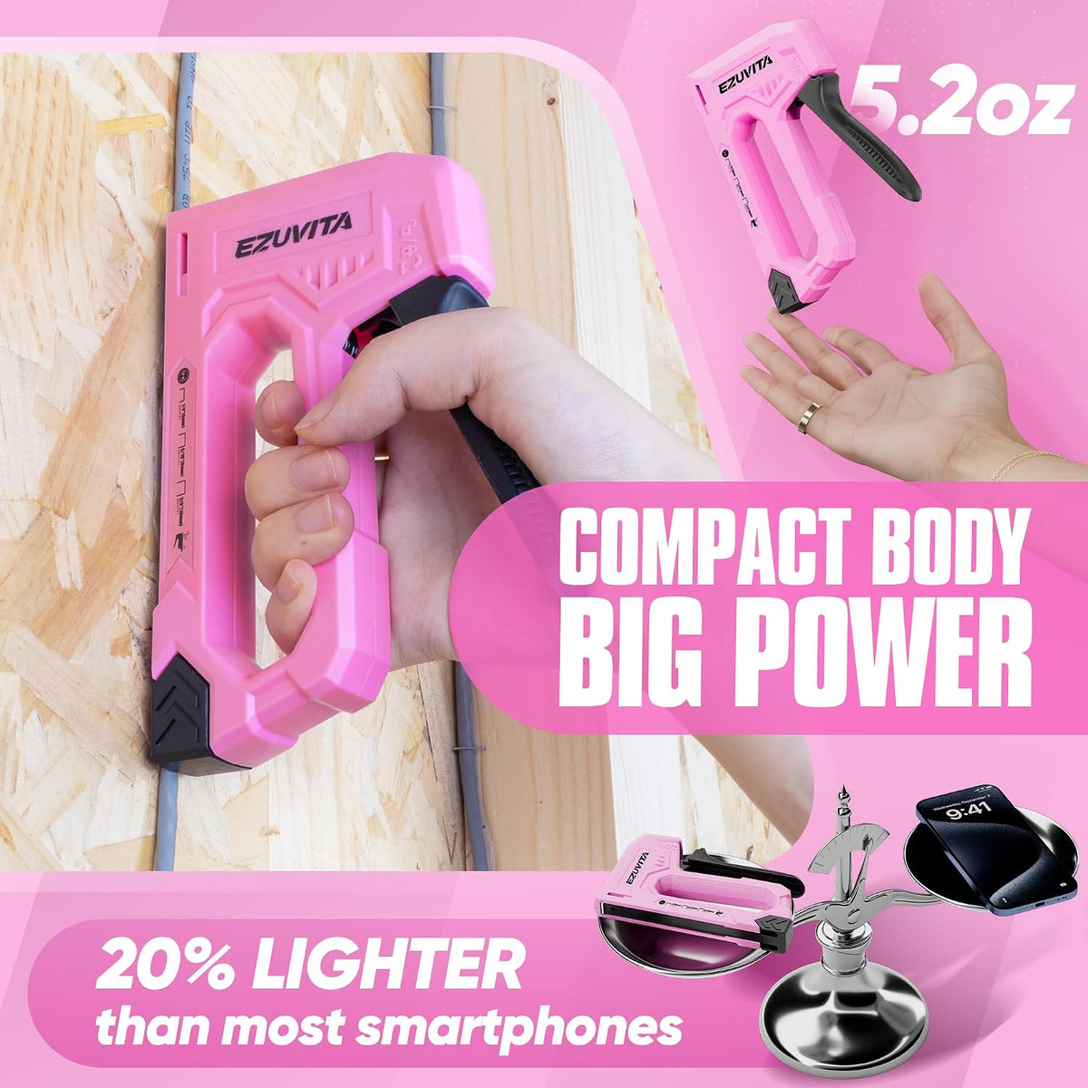 Light Duty Staple Gun for Wood, Pink Upholstery Staple Gun Kit