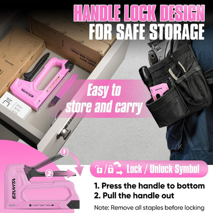 Light Duty Staple Gun for Wood, Pink Upholstery Staple Gun Kit