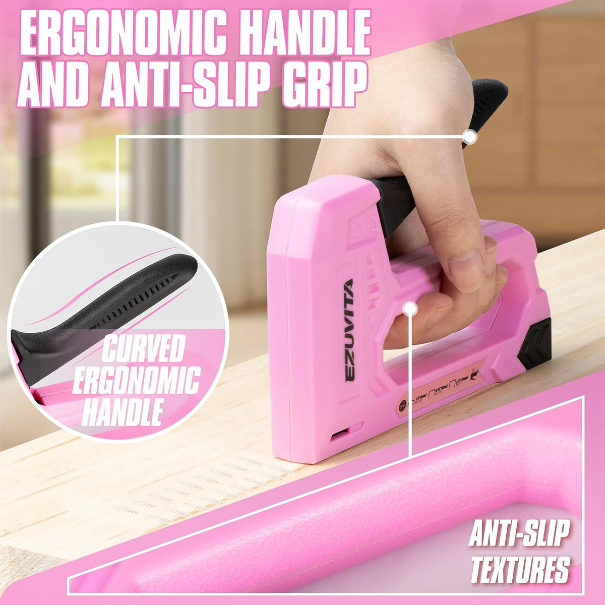 Light Duty Staple Gun for Wood, Pink Upholstery Staple Gun Kit