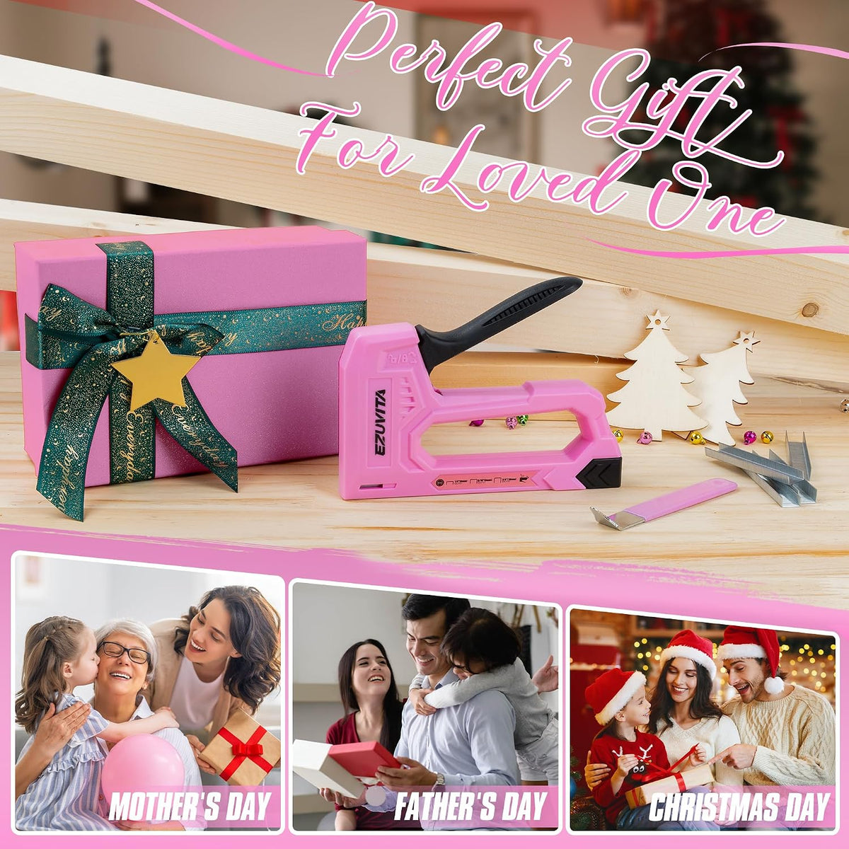 Light Duty Staple Gun for Wood, Pink Upholstery Staple Gun Kit
