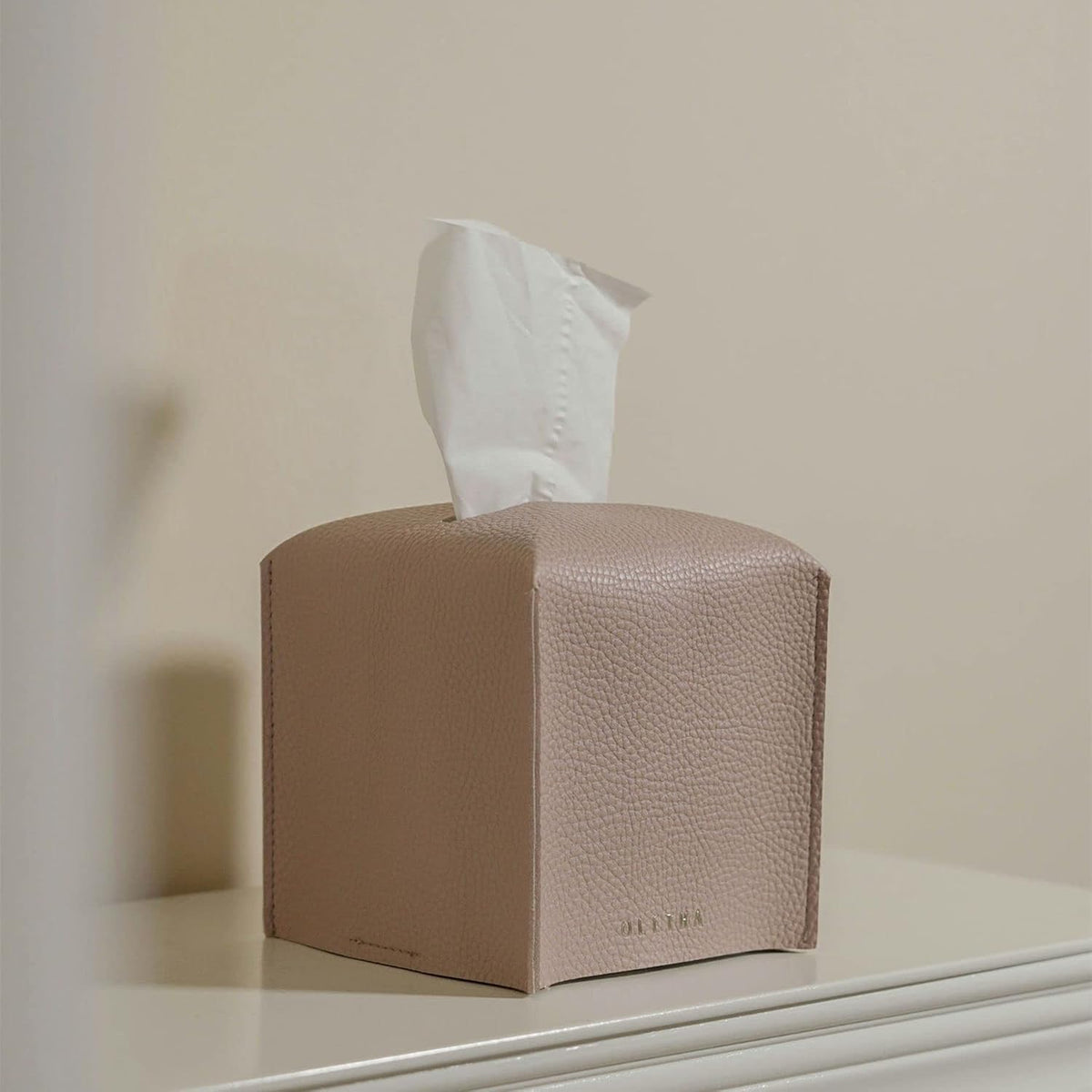 OLETHA Square Tissue Box Cover, Aesthetic Desk Decor, Pink