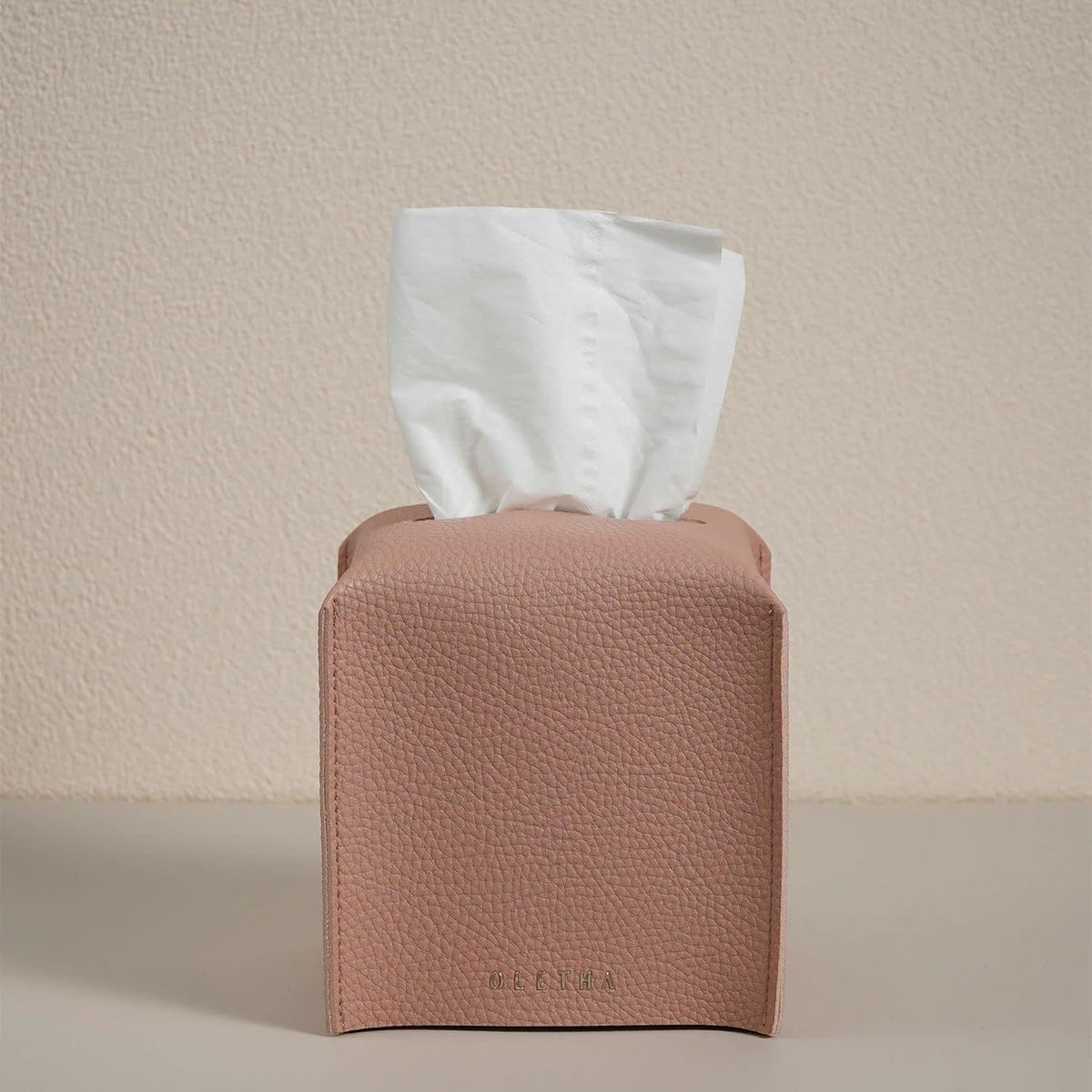 OLETHA Square Tissue Box Cover, Aesthetic Desk Decor, Pink
