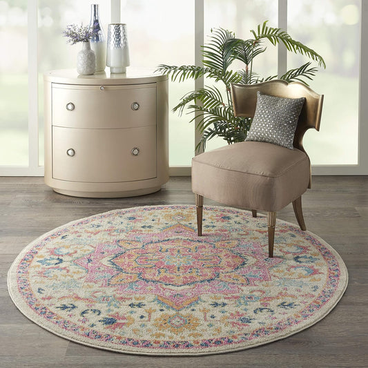 Passion Ivory Pink 4' x Round Area Rug - Easy Clean, Non Shedding, Bed Room, Living Room, Dining Room, Kitchen (4' x Round)