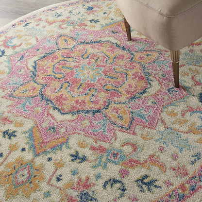 Passion Ivory Pink 4' x Round Area Rug - Easy Clean, Non Shedding, Bed Room, Living Room, Dining Room, Kitchen (4' x Round)
