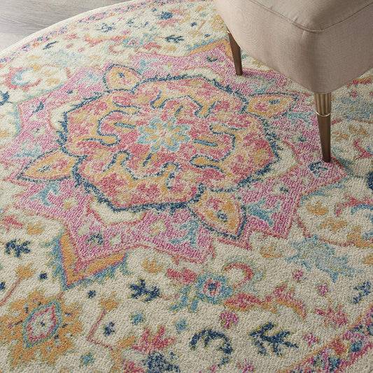 Passion Ivory Pink 4' x Round Area Rug - Easy Clean, Non Shedding, Bed Room, Living Room, Dining Room, Kitchen (4' x Round)