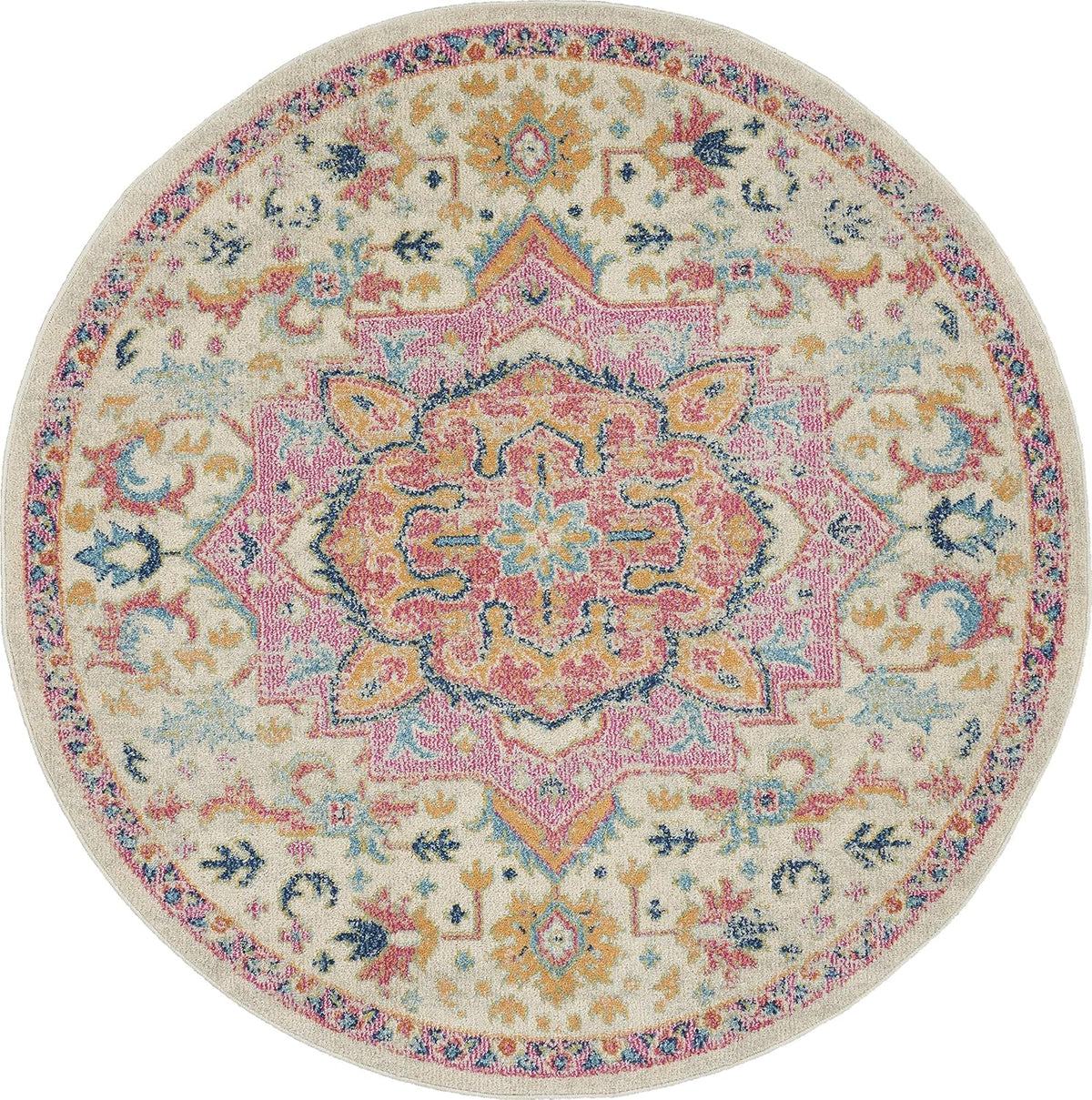 Passion Ivory Pink 4' x Round Area Rug - Easy Clean, Non Shedding, Bed Room, Living Room, Dining Room, Kitchen (4' x Round)