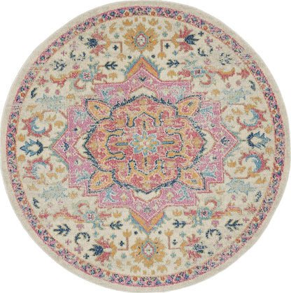Passion Ivory Pink 4' x Round Area Rug - Easy Clean, Non Shedding, Bed Room, Living Room, Dining Room, Kitchen (4' x Round)