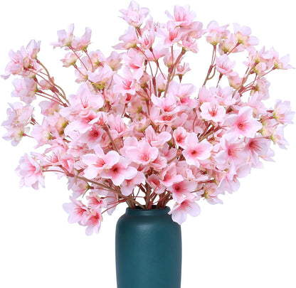 6Pcs Artificial Cherry Blossom Branches Decor Fake Flowers Silk Spring Faux Flowers 16" Peach Bouquet for Home Wedding Bedroom Japanese Decoration DIY Table Centerpiece Arrangement(Pink)