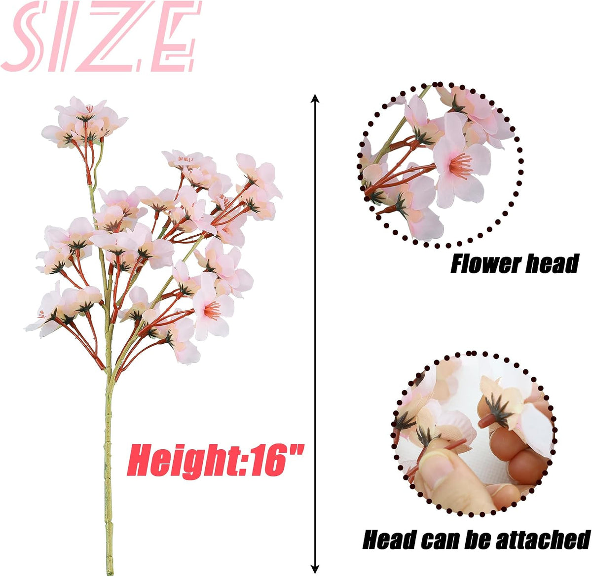 6Pcs Artificial Cherry Blossom Branches Decor Fake Flowers Silk Spring Faux Flowers 16" Peach Bouquet for Home Wedding Bedroom Japanese Decoration DIY Table Centerpiece Arrangement(Pink)
