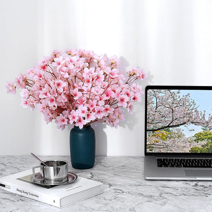 6Pcs Artificial Cherry Blossom Branches Decor Fake Flowers Silk Spring Faux Flowers 16" Peach Bouquet for Home Wedding Bedroom Japanese Decoration DIY Table Centerpiece Arrangement(Pink)