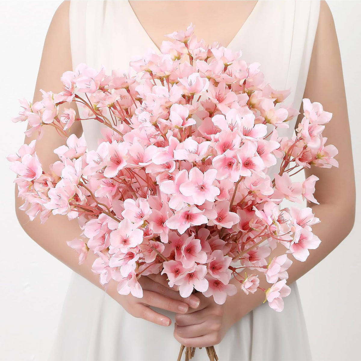 6Pcs Artificial Cherry Blossom Branches Decor Fake Flowers Silk Spring Faux Flowers 16" Peach Bouquet for Home Wedding Bedroom Japanese Decoration DIY Table Centerpiece Arrangement(Pink)
